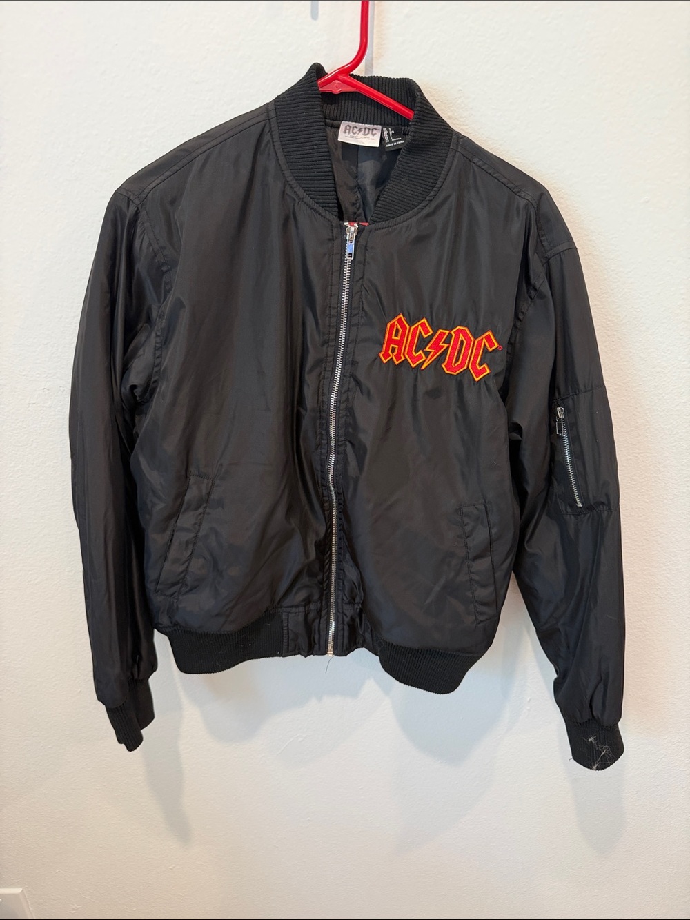 AC/DC Kids Black Bomber Puffer Jacket with Red and Yellow Logo